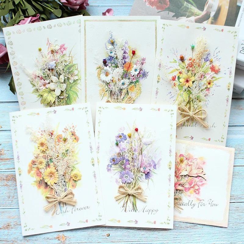 1Pcs General Handmade Dried Flowers for Festivals Thank You Teacher's Day Greeting Cards Business Birthday Greetings Gift Cards