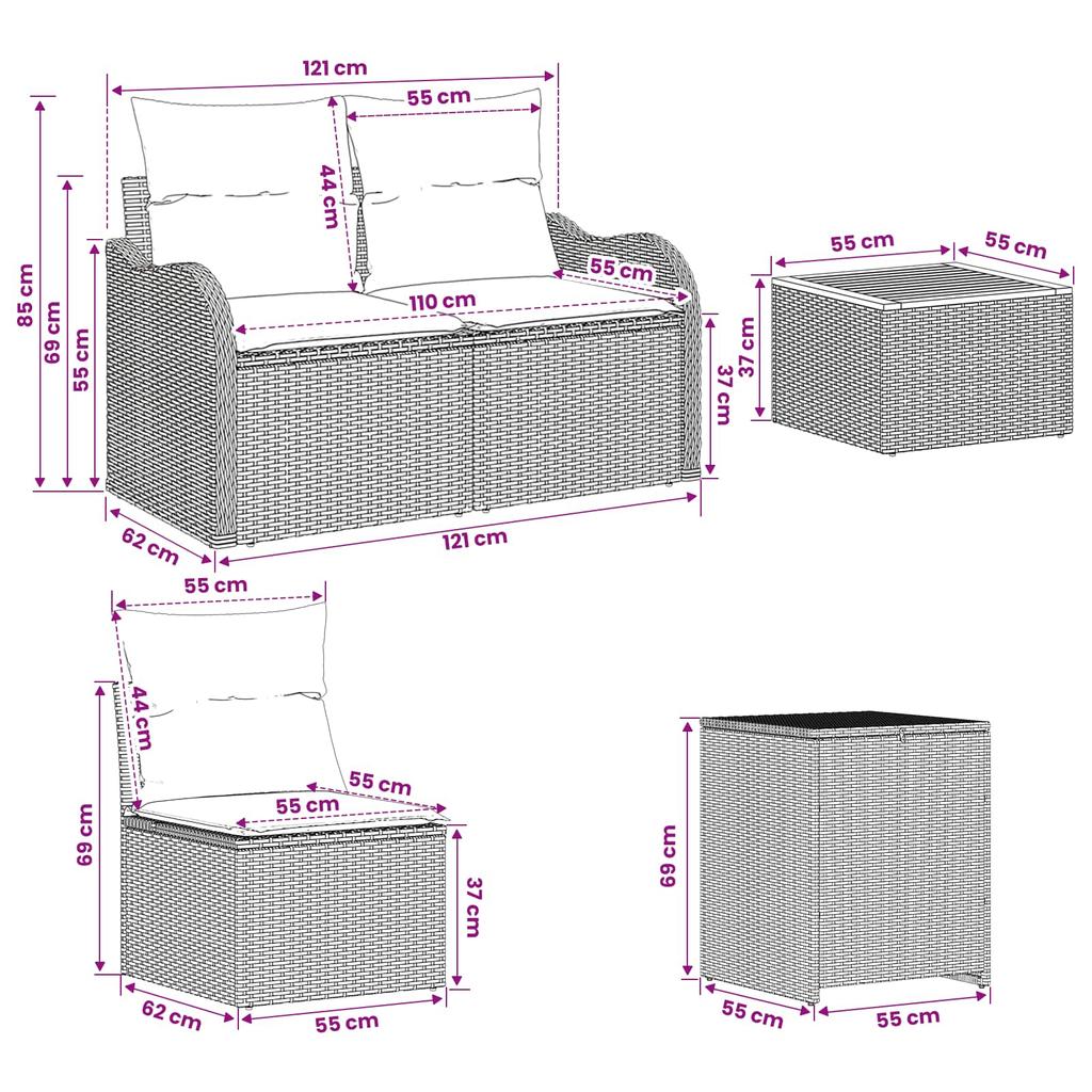 Sofa Set 8 Pcs Beige and Cream White Poly Rattan and Steel
