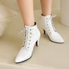 Spring Brown Apricot Women Ankle Boots Pointed Toe Lace up High Heel Small Big Size 33 47
