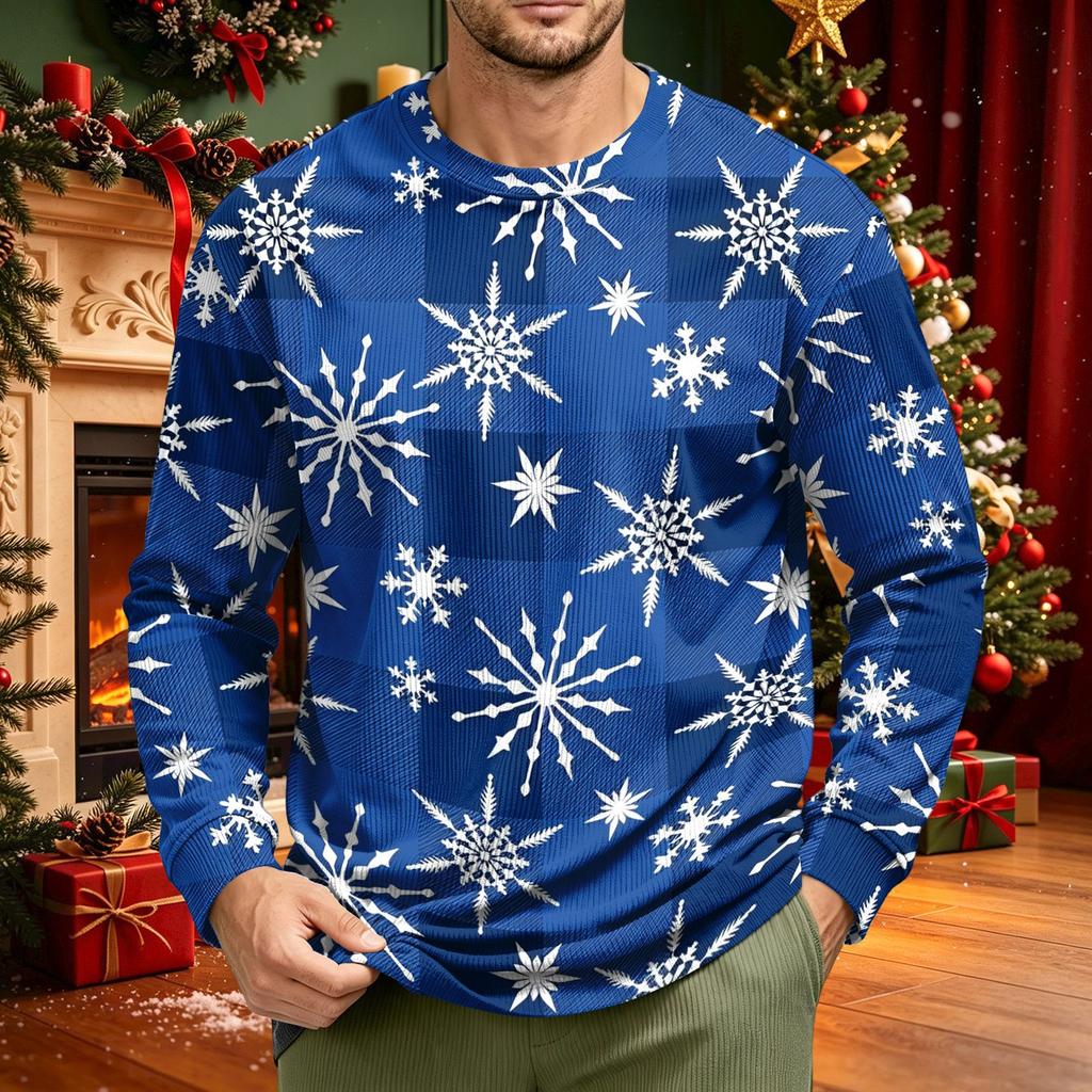 Men's Corduroy Long Sleeve Neck Shirt with Christmas Print Holiday Party Top