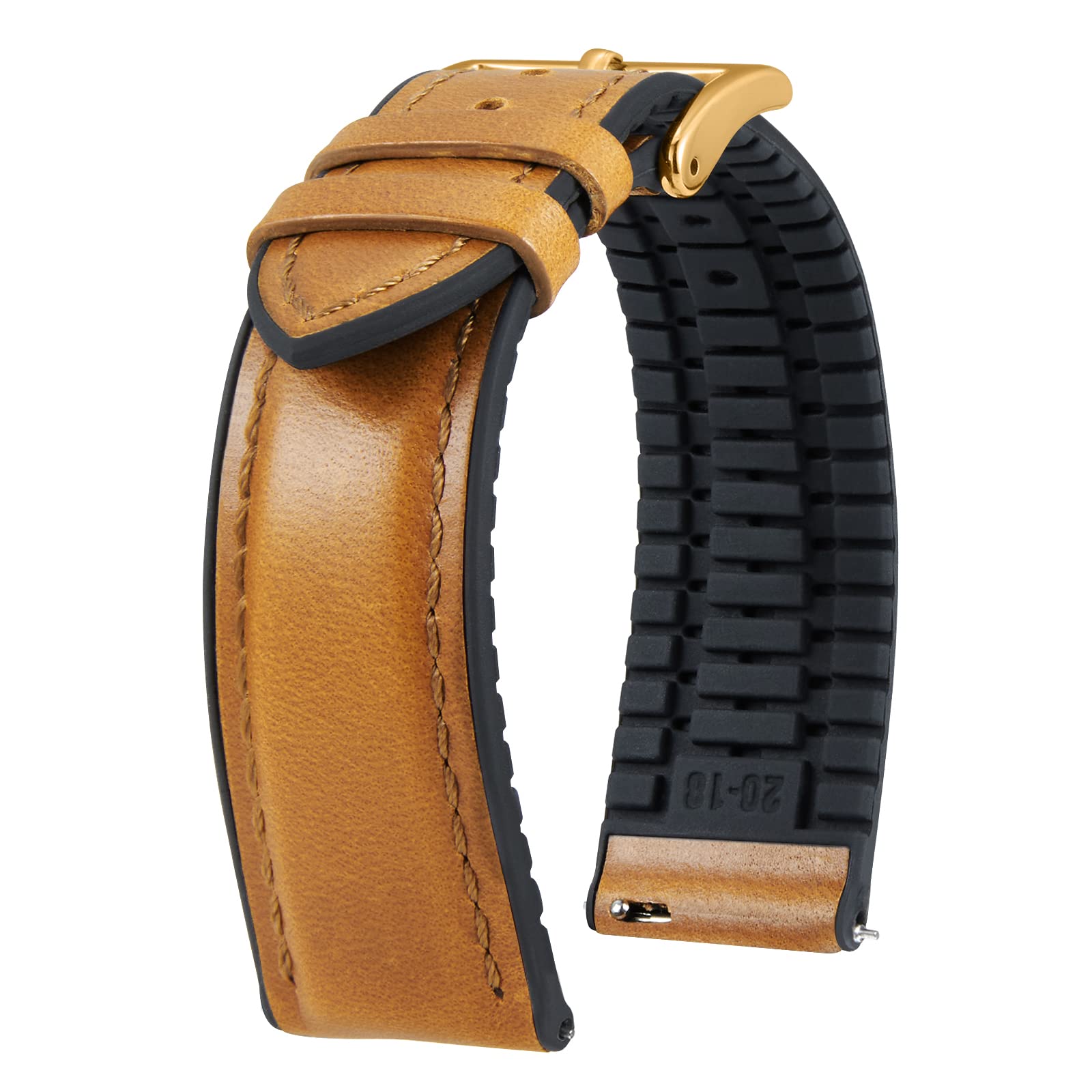 

[BINLUN] Leather Watch Strap Quick Release Leather Watch Band with Silicone Inner 21 mm