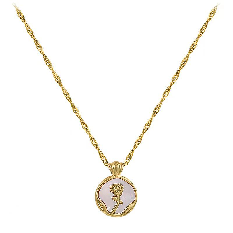 French Retro White Mother-of-Pearl Rose Necklace for Women - High-End Summer Luxury Design Clavicle Accessory