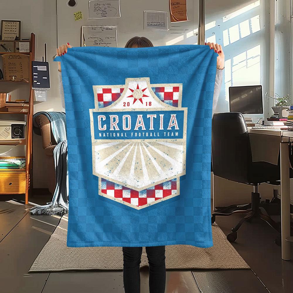 Kroatien Fußball Aufgedruckte Flanelldecke, weicher Überwurf für Schlafzimmer Sofa, waschbar, Fußballfan Artikel, tolles Geschenk.