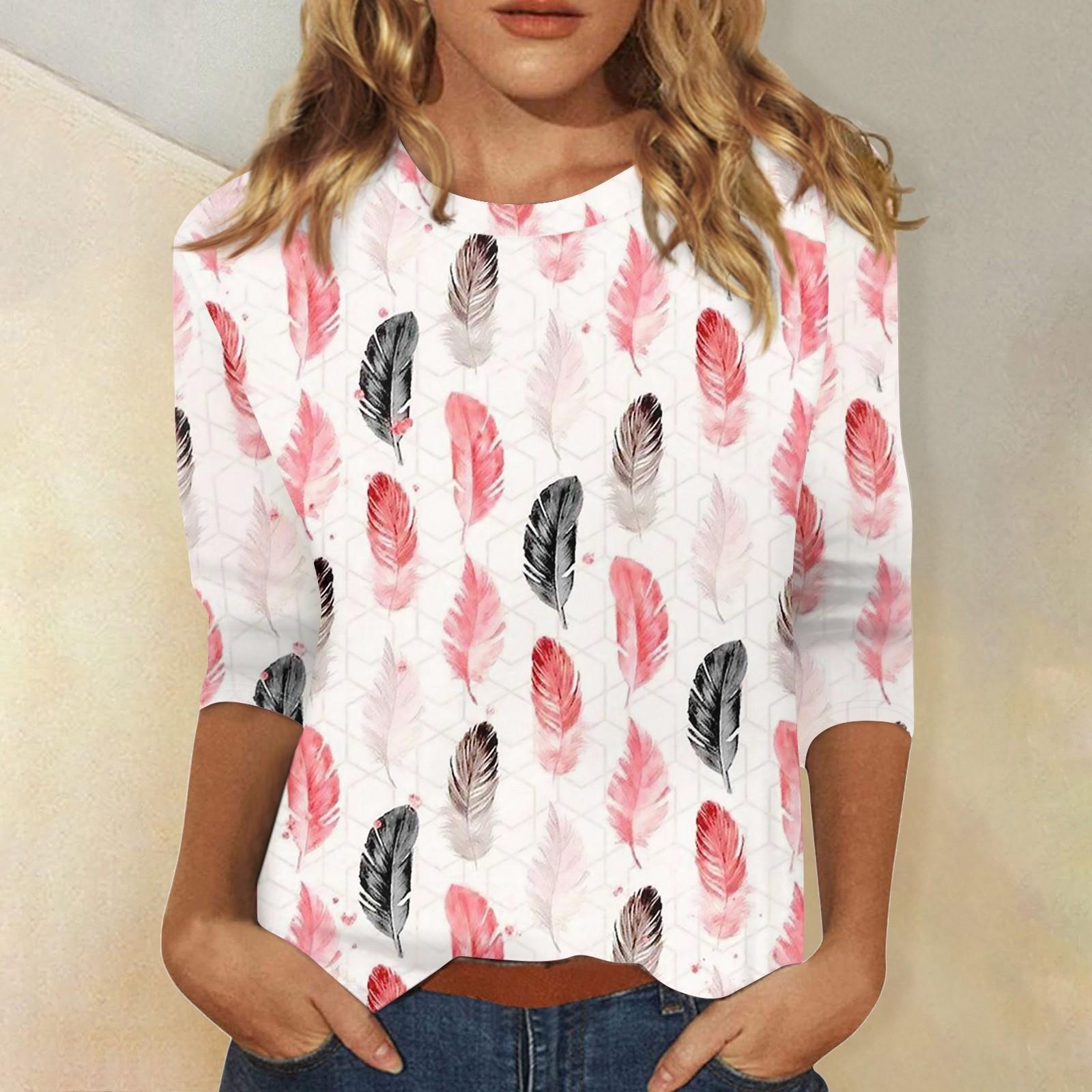 

Рубашки с рукавом 3/4 для женщин, футболки с графическим принтом, блузки, повседневные базовые топы, пуловеры M розовый