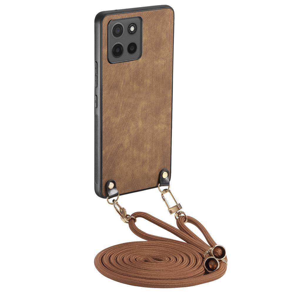 For Motorola Moto G15 4G Retro Leather Phone Back Cover with Adjustable Strap