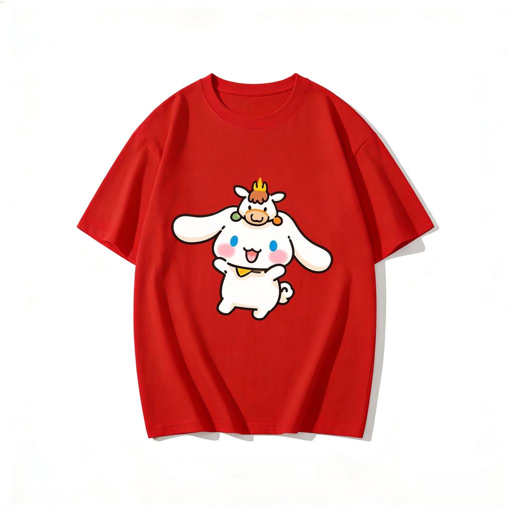 2026 New Cinnamoroll Cow Cartoon Print Tshirt Family Matching Outfits Casual Short Sleeve Tee for Women Unisex Kids Highquality