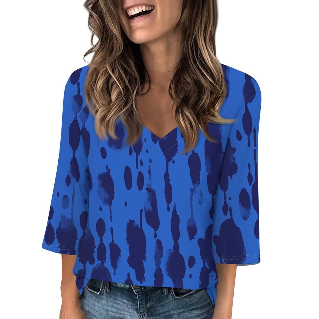 Women's V Neck 3/4 Sleeve Tops Casual T Shirts Basic Summer Tees Loose Pullover Top