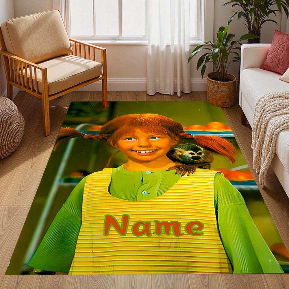 Pippi Monkey Friend. Customized Name Area Rug Suitable for Dormitory Hallway Playrooms Dining Room Anti-slip Rug Office home decor