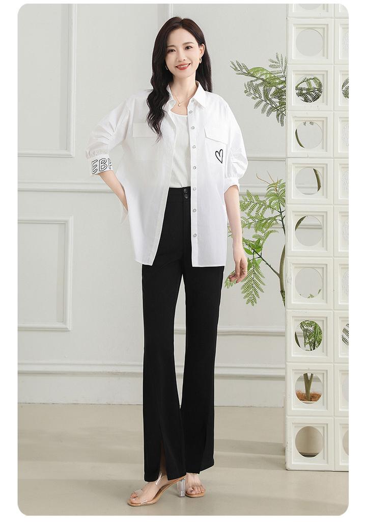 [Shirt] Summer collar solid color thin cardigan temperament versatile mid length shirt for women