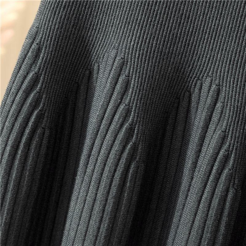 Hustý Teplý Dámský Pletený Svetr Sukně Vysoký Elastický Pas Áčkový Střih Módní Ležérní Dámské Dlouhé Sukně