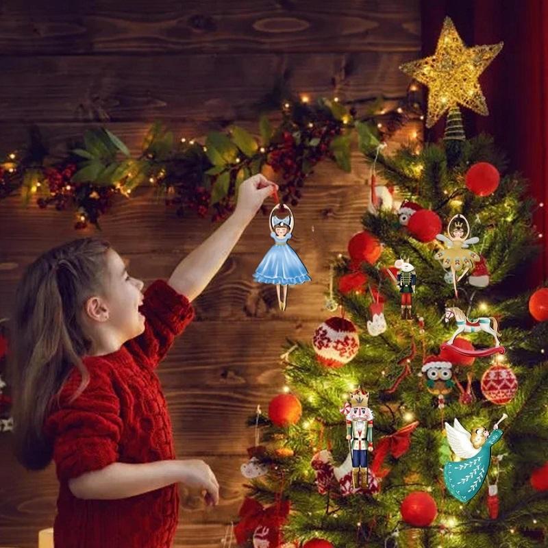 Set Of 12 Nutcracker Ballet Wooden Christmas Tree Festival Decoration 2D Pendant