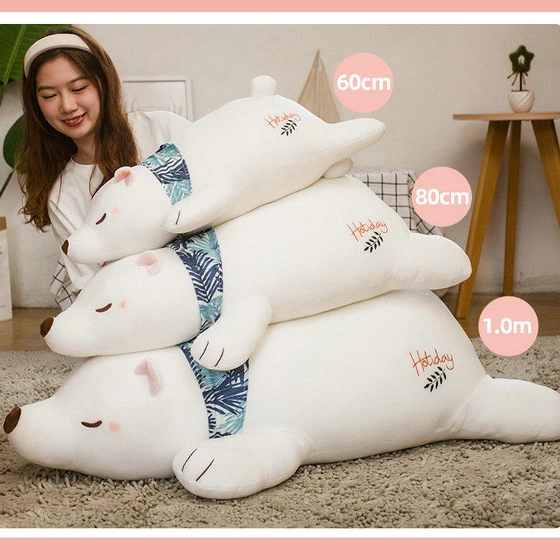 60/80/100CM Soft Lying Polar Bear Plushie Pillow Lovely White Cushion Stuffed Dolls Sleeping Toy for Girls Gifts