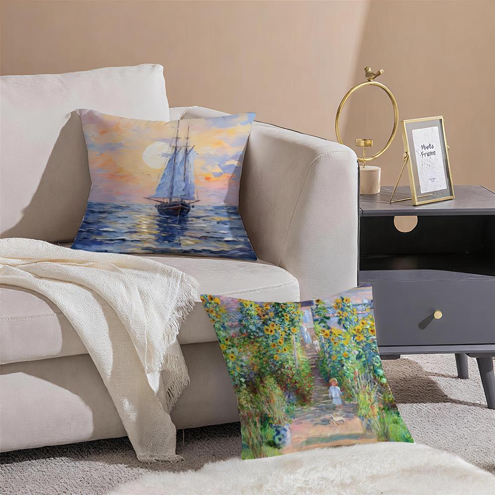 OscarClaude Monet Kissenbezug Leinen Kissenbezug Weiche Dekoration für Sofa Wohnzimmer