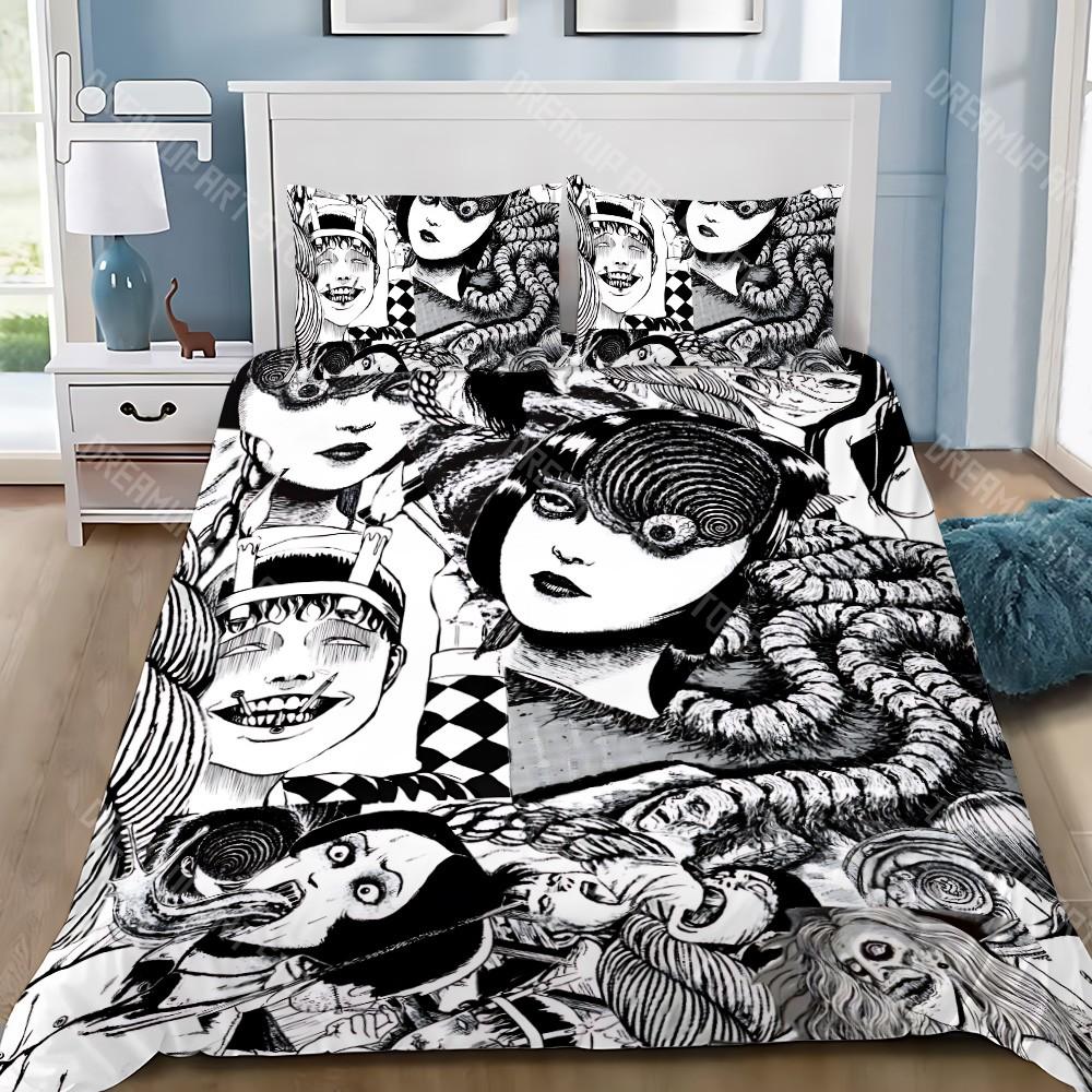 Thriller Manga Duvet Pillowcase Bedding Set Boy Junji Ito Tomie Girl Bedroom Decoration Children Gift Single Double Large Size