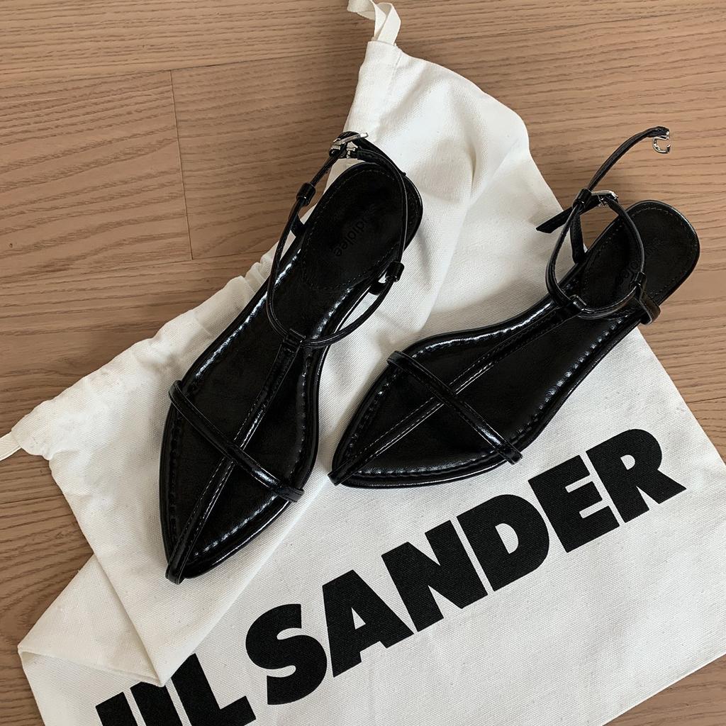 Sheepskin version~ Beautiful thin strap leather pointed flat-soled sandals women wear soft-soled open-toed Roman sandals cool slippers