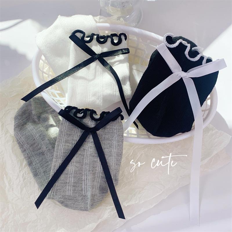 Ballet Style Mesh Knee-High Socks with Bow - Breathable Women's Summer Scrunch Socks