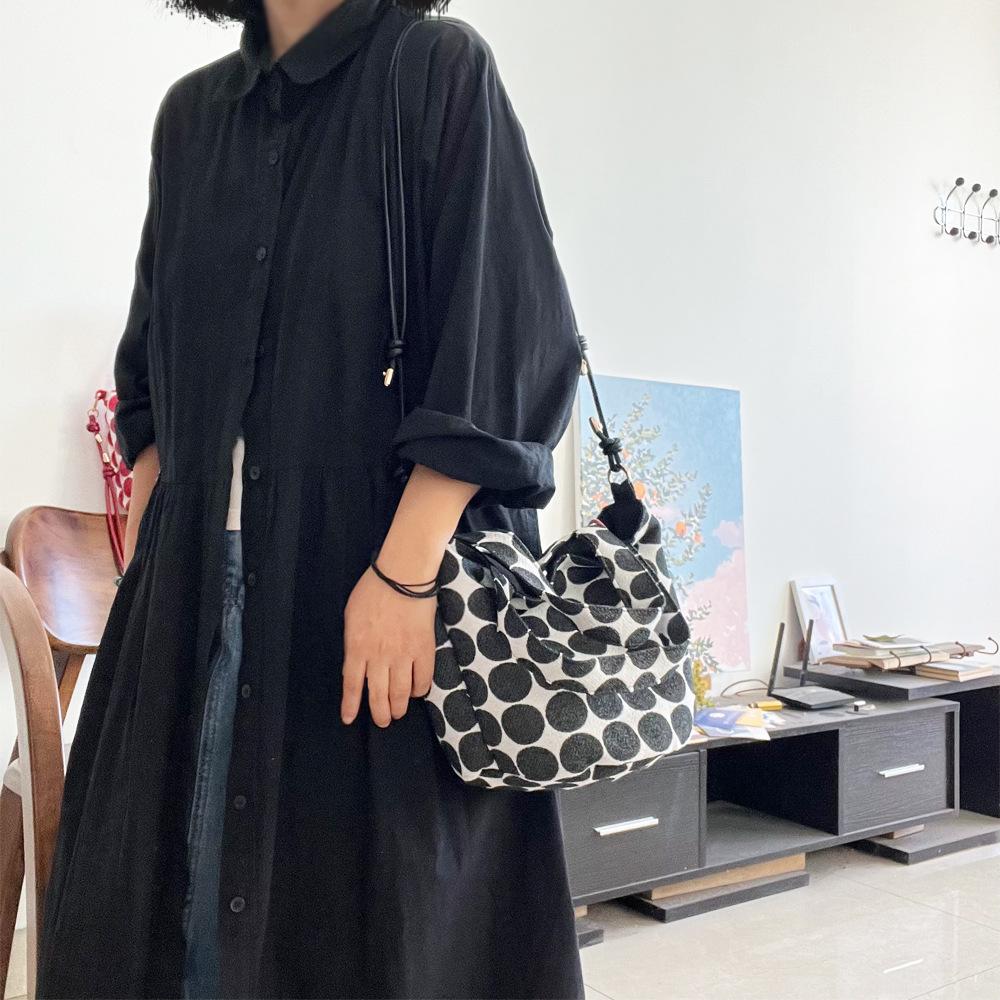 Simple Polka Dot Fabric Women's Shoulder Bags Fashi Versatile Ctrast Color Female Handbag Casual Ladies Messenger Bags