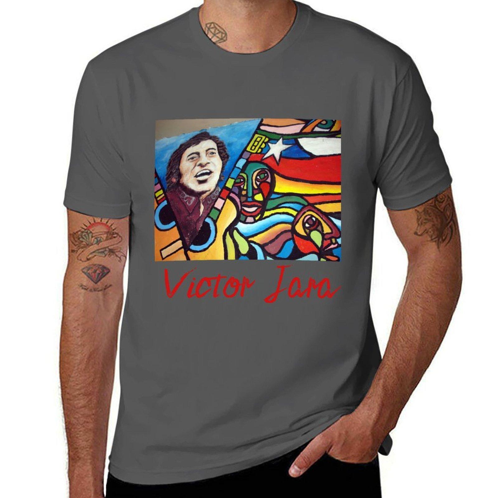 

Victor Jara (Chile) Mural T-Shirt man t shirt cotton t shirt for man 100 percent cotton T-Shirt 4XL