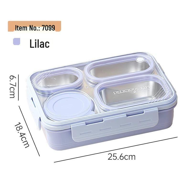 Leak-Proof Stainless Steel Square Lunch Box with Four Compartments: Portable, Multi-Functional, Ideal for Work or School, Customizable Logo