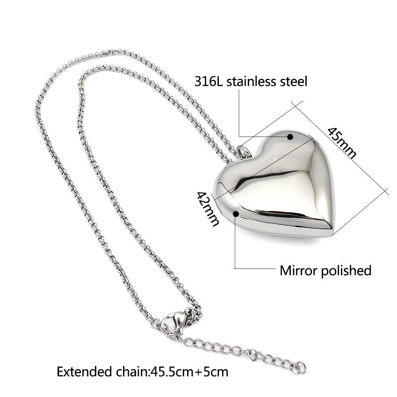 Stainless Steel Wide Big Hollow Heart Pendant Charm Rolo Chain 42mm Wide Heart Shape Necklace for Women Wedding Fashion Jewelry