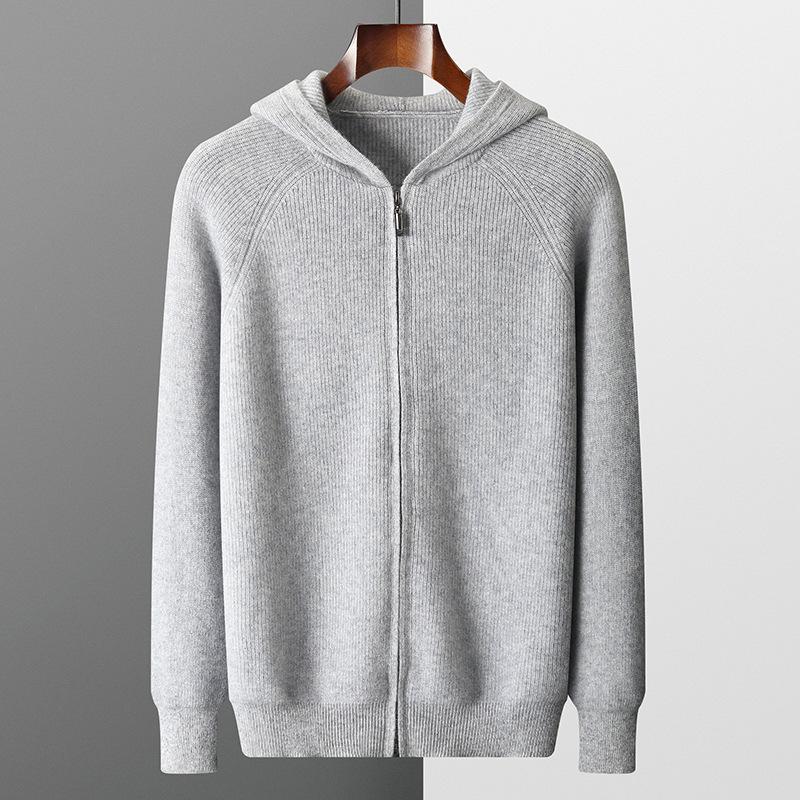 Autumn and Winter Men Wool Sweater Hooded Zipper Cardigan Thickened Knit Large-size Jacket Long Sleeved Sportswear Coat