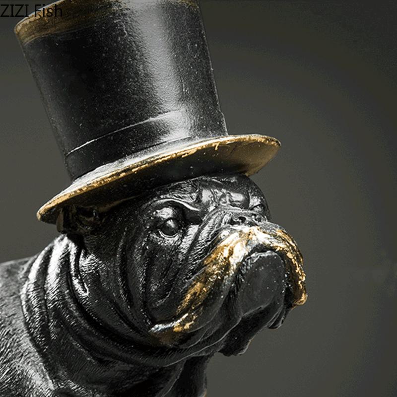 Bulldog Wearing A Hat Statue Simulated Animal Ornaments Desk Decoration Creative Puppy Resin Sculpture Room Aesthetic Decor