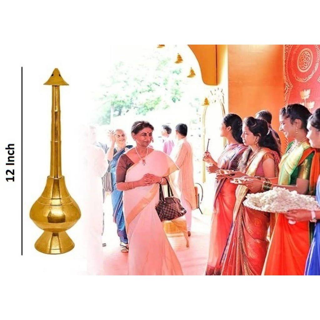 10 Inch Brass Gulab Pash Bottle for Gangajal, Gulab Dani Bottle for Pooja Decorative Showpiece - 30.48 Cm (Brass, Gold)