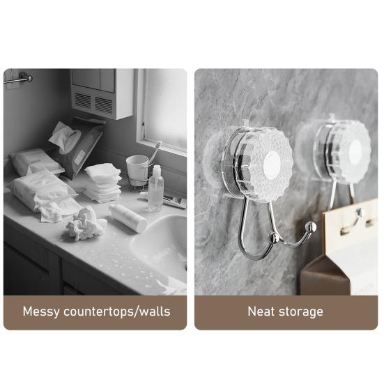 2Pcs Double Hook Wall Hooks No Punching Towel Hook Suction Cup Strong Load Bearing Hanger Waterproof Rustproof Adjustable Hanging Hook for Bathroom