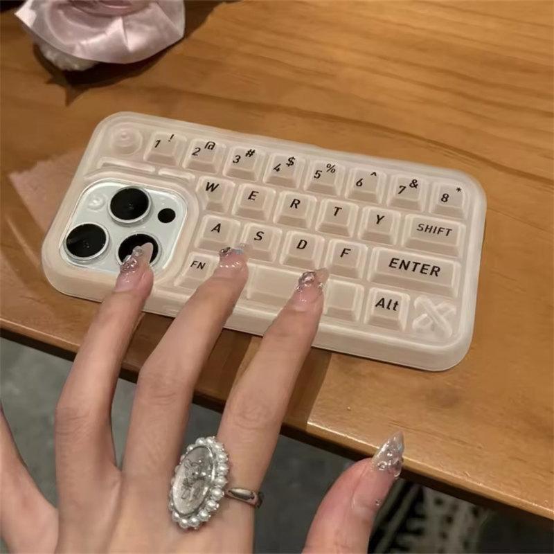 3D Keyboard Keys Clear Soft Silicone Phone Case Compatible With iPhone 16 15 13 14 12 Pro Max Creative Simulation Back Cover