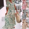 Summer 2023 Women's V-Neck Print Short Sleeve Long Dress