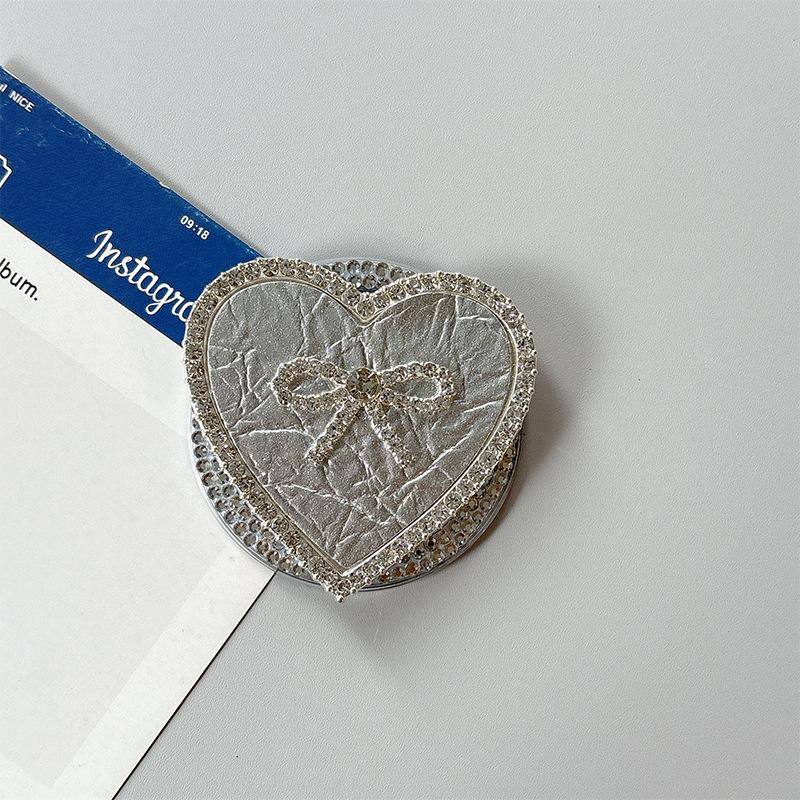 Rhinestone Leather Pattern Love Bow Mobile Phone Airbag Holder Magnetic Paste Retractable Women'S Premium Sense Ring