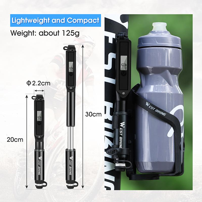 WEST BIKING Bike Portable Bicycle Tire Hand Air Pump Mini Bicycle Aluminum Mini Air Inflator Cycling Electronic Bike Hand Pump