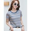 Damska letnia casualowa luźna koszula gładka w paski z krótkim rękawem, pulower z okrągłym dekoltem, wszechstronne topy w stylu Y2K