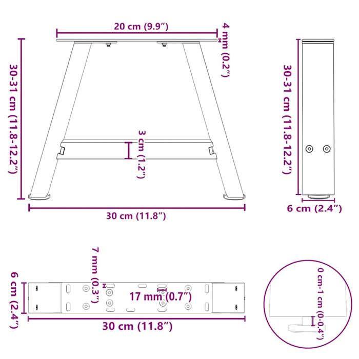 VidaXL Pieds de table basse en forme de A, 2 pièces, 30 x (30-31) cm, acier 4012811