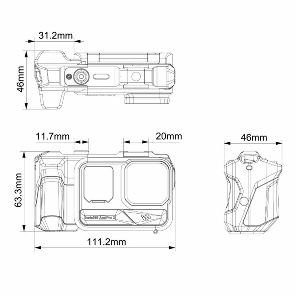 Handle Grip Kit for -AcePro2 Protective Frame Housing Case with 1/4 Threaded Hole for Video Light Microphone