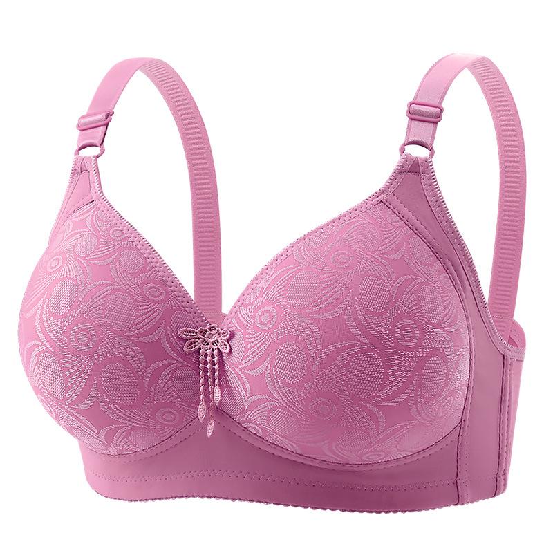 CrossD Plus Size Jacquard Wire-Free Mother's Bra - Elegant Back Support, Sizes 46-52