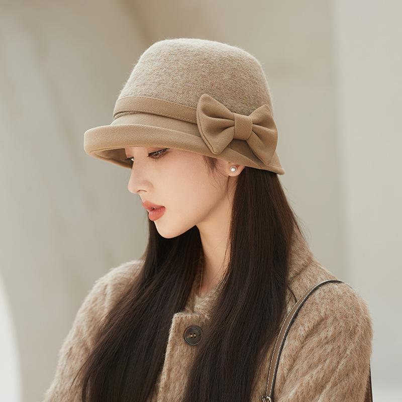 Women's Winter Wool Felt Elegant Bow Bucket Hat