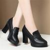 Comfort Fashion Deep Mouth Soft Leather Women's Platform Shoes Elegant Black Block High Heels Shoes Single Shoe for Office Women