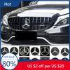 TUJWO1 Hot 2025 Chrome Silver Front Star For Mercedes Benz A B C E S R GL GLA GLK ML SL-Class W205 W176 W212 Grill Emblem Glossy Black