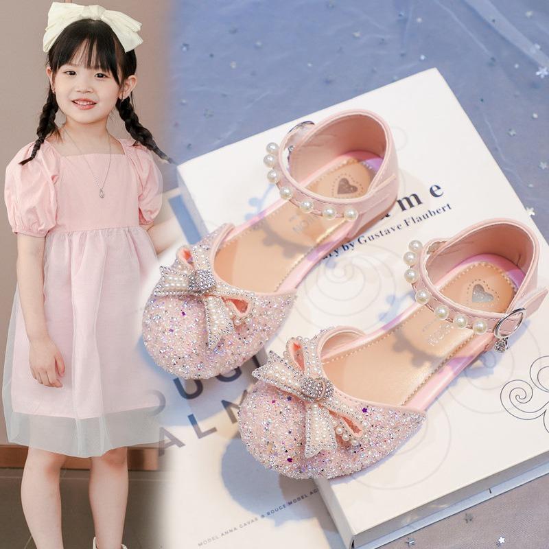New closed-toe crystal princess soft sole sandals for girls 23 розовый