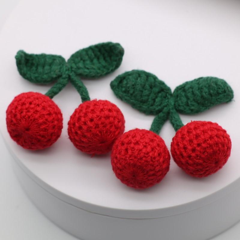 

10 шт., вязаные вручную шерстяные серьги с зеленым листом и красной вишней, серьги «сделай сам», подвеска для волос, шляпа, сумка, кольцо для ключей, аксессуары для одежды 10PCS