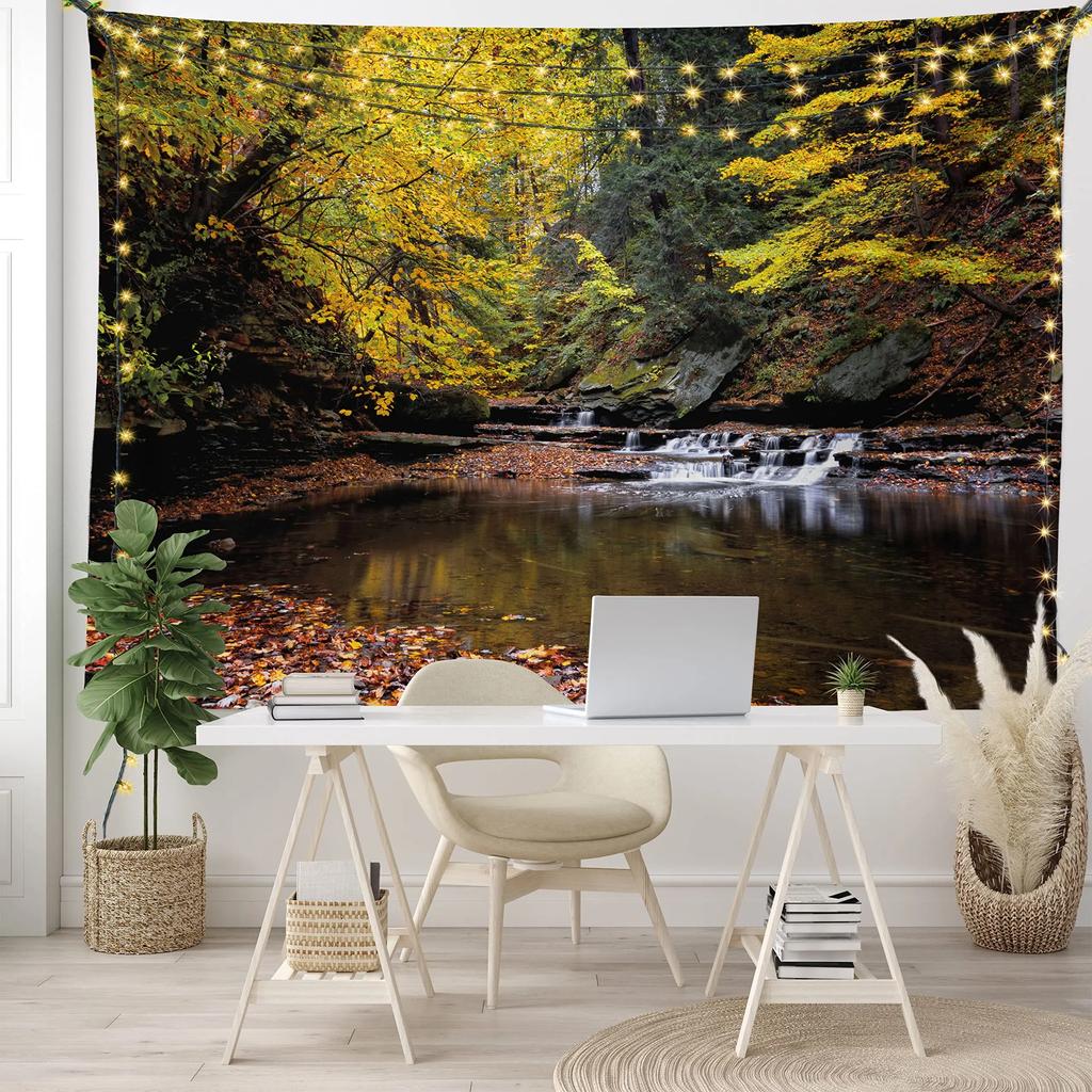 Enchanted Forest Tapestry Serene Waterfall Wooden Path Unique Wall Art for Home Decor Bedroom Nature Lover Gift