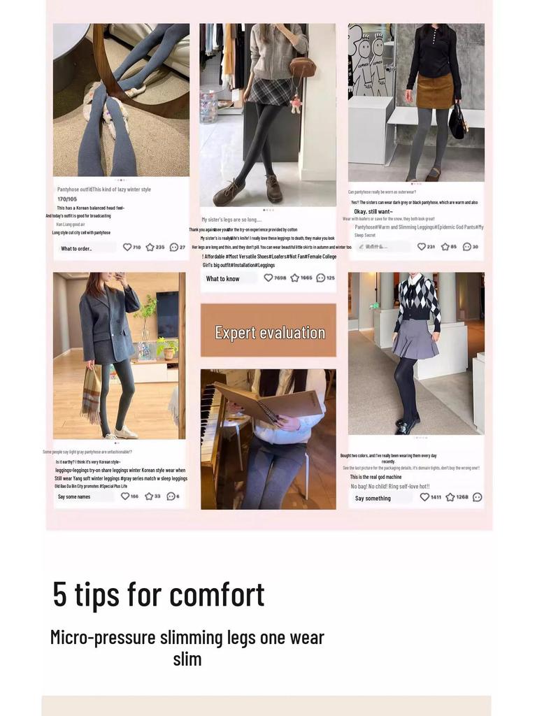 Women's Gray Polka Dot Fleece-Lined Leggings - Autumn/Winter Slimming Vertical Stripe Thickened Pantyhose