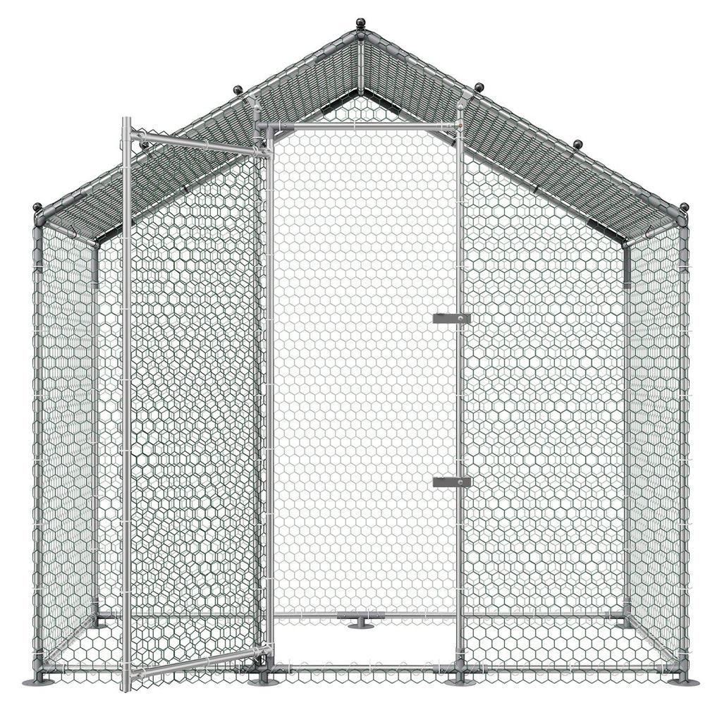 Grande Pollaio in Metallo, 2 x 1 x 2 m, Gabbia da Pollame Walk-in con Telo Impermeabile e Telaio Robusto, Gabbia per Pollame a Tetto a Punta, Gabbia per Conigli Galline Anatre