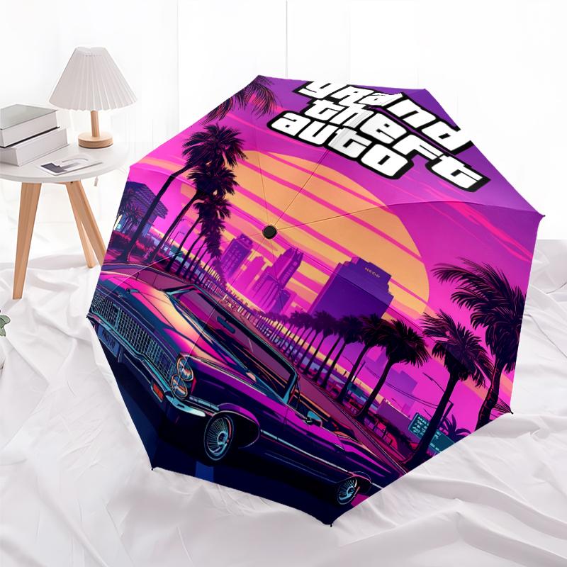 Printed Game Grand Theft Auto Folding Umbrella,Outdoor,Leisure,And Travel Umbrella,Durable Umbrella Fabric,Birthday And Holiday Gift