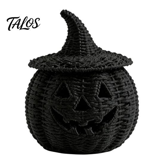 Kürbisförmiger Aufbewahrungskorb Halloween Harz, Geflochtene Laterne Ornament, Gruselige Schwarze Süßigkeitendose für Tischdeko Kamin Deko Wohnaccessoires black