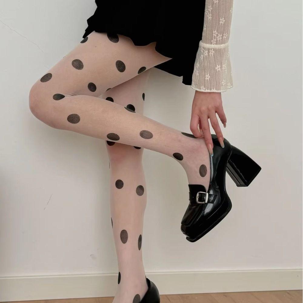 Thin Women Pantyhose Elastic Dot Sheer Tights Sexy Polka Dot Silk Stockings  Women Lingerie