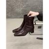 2025 Winter neue Stiefel mit dickem Absatz und eckiger Spitze, kurze Stiefel im koreanischen Stil, elastische Stiefel