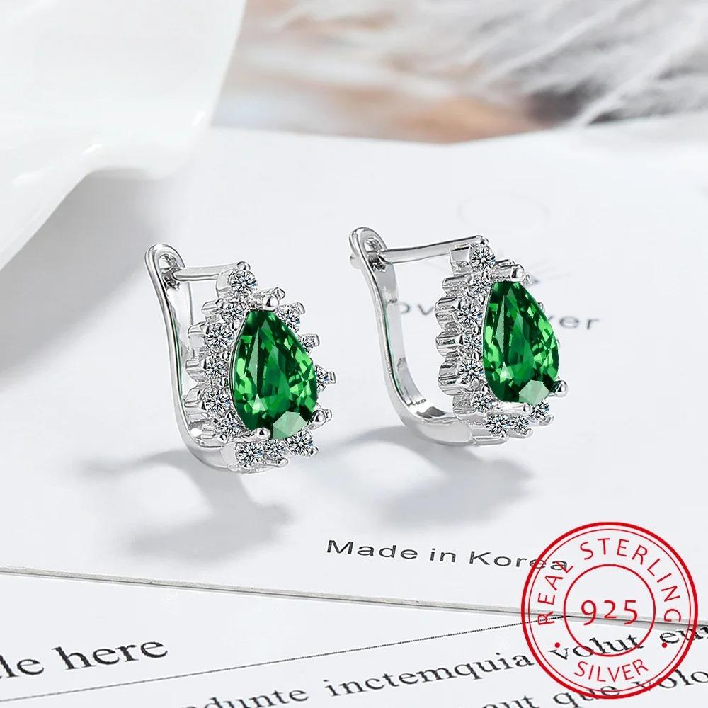 Pear Genuine Natural Blue Topaz 925 Sterling Silver Water Drop Hoop Earrings for Women Fashion Statement Gemstone Jewelry
