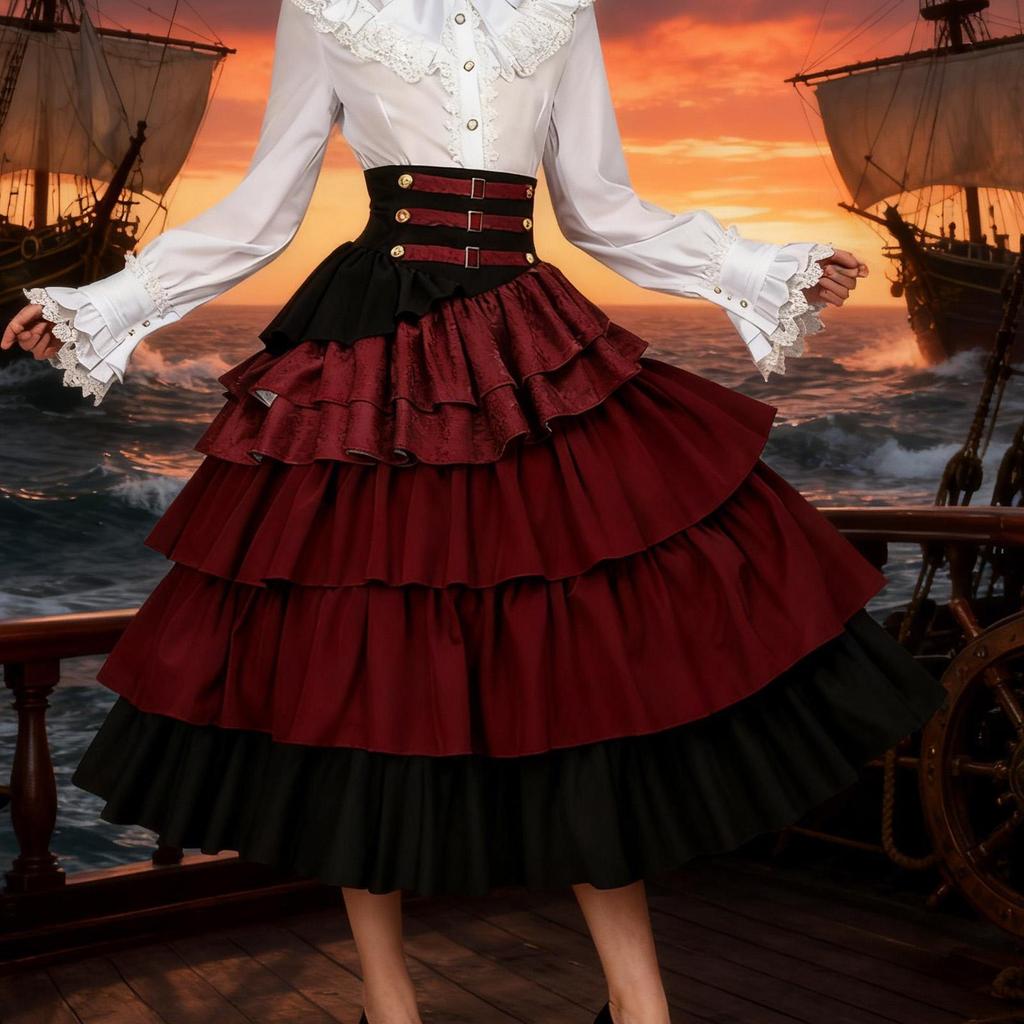 Women's Steampunk Gothic Skirt Halloween Pirate Costume for Christmas Role Play